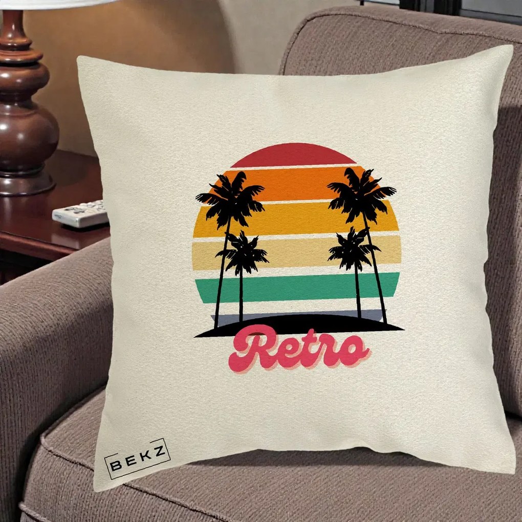 Perna Decorativa Retro Sunset Palmieri, 40x40 cm, Ecru, Husa Detasabila, Perna Inclusa, BEKZ®