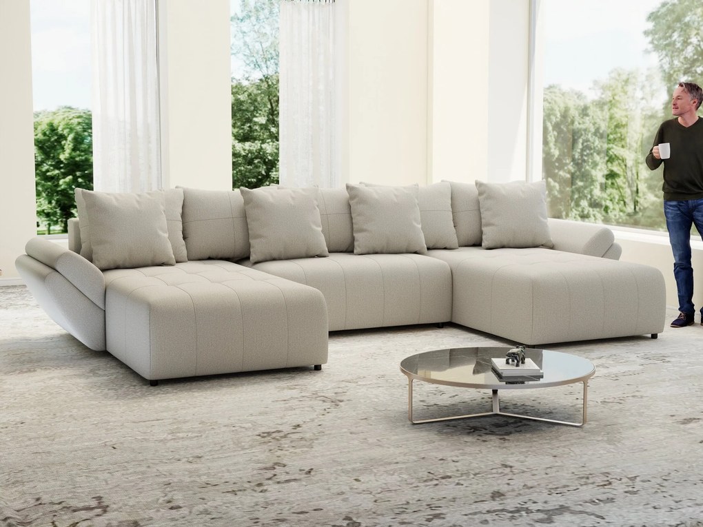 Colțar extensibil dumonde cu ladă de depozitare si sezut confortabil din spuma high-density, Berlin U Enjoy Bej 380x180 cm