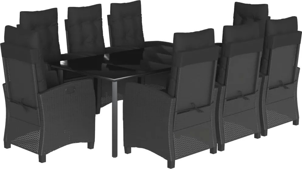 vidaXL Set mobilier de grădină cu perne, 9 piese, negru, poliratan