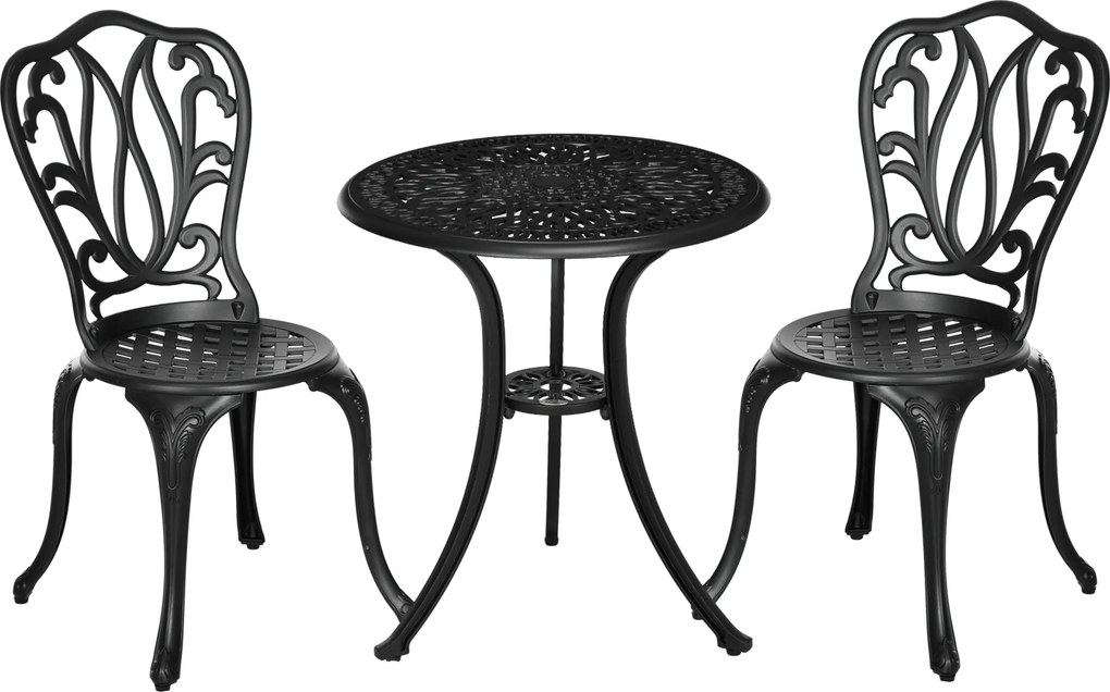 Outsunny Set de Grădină Exterior, Masă Rotundă și Scaune din Aluminiu, Masă de Bistrou cu Orificiu pentru Umbrelă, Mobilier pentru Terasă, Grădini, Verande, Balcoane, Lângă Piscină – Negru | Aosom Romania