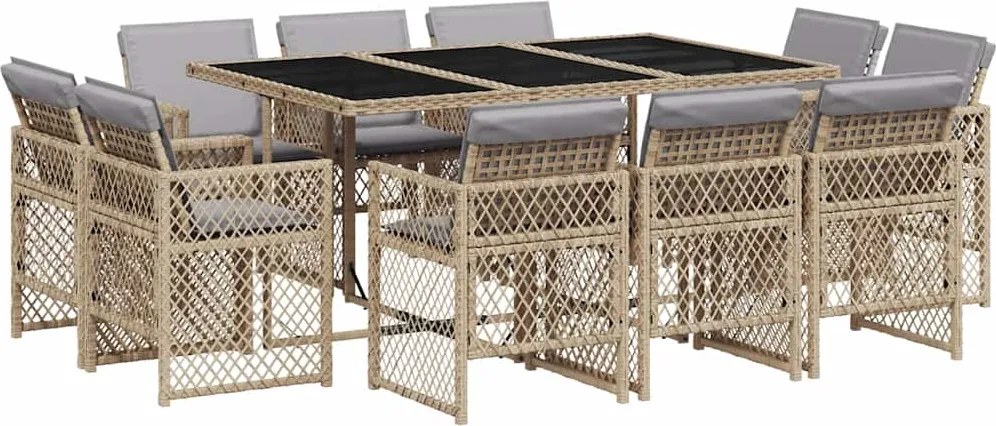 vidaXL Set mobilier grădină cu perne, 11 piese bej combinat poliratan