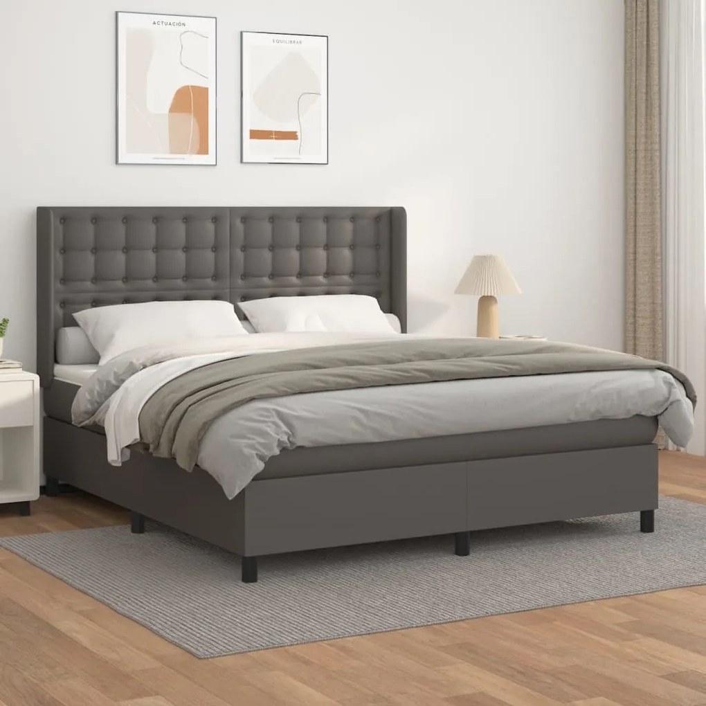 3132511 vidaXL Pat box spring cu saltea, gri, 160x200 cm, piele ecologică