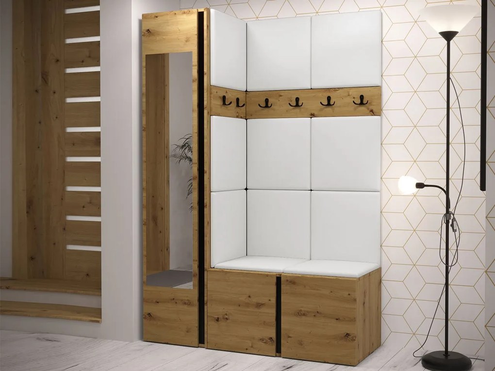 Mobilier hol Tovenaz X (Stejar artisan + Negru + Alb) (cu oglindă). 1104788