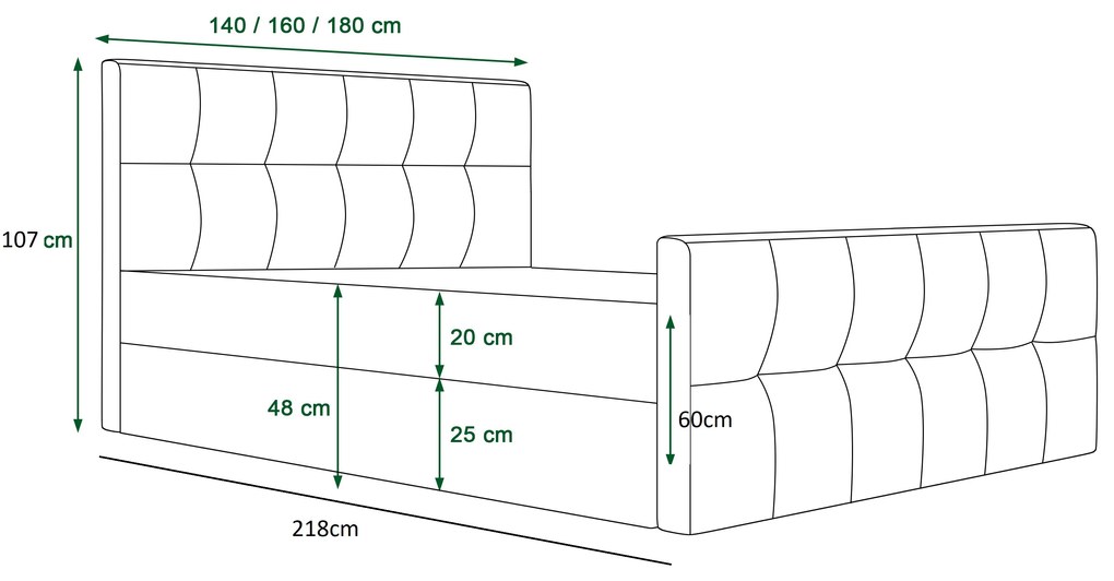Pat matrimonial Boxspring 140 cm Macheta (negru) ( cu saltea și sp. depozitare). 1046711