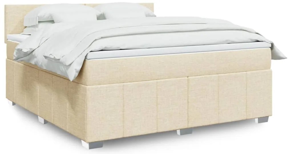 vidaXL Pat continental cu saltea, crem, 180x200 cm, textil
