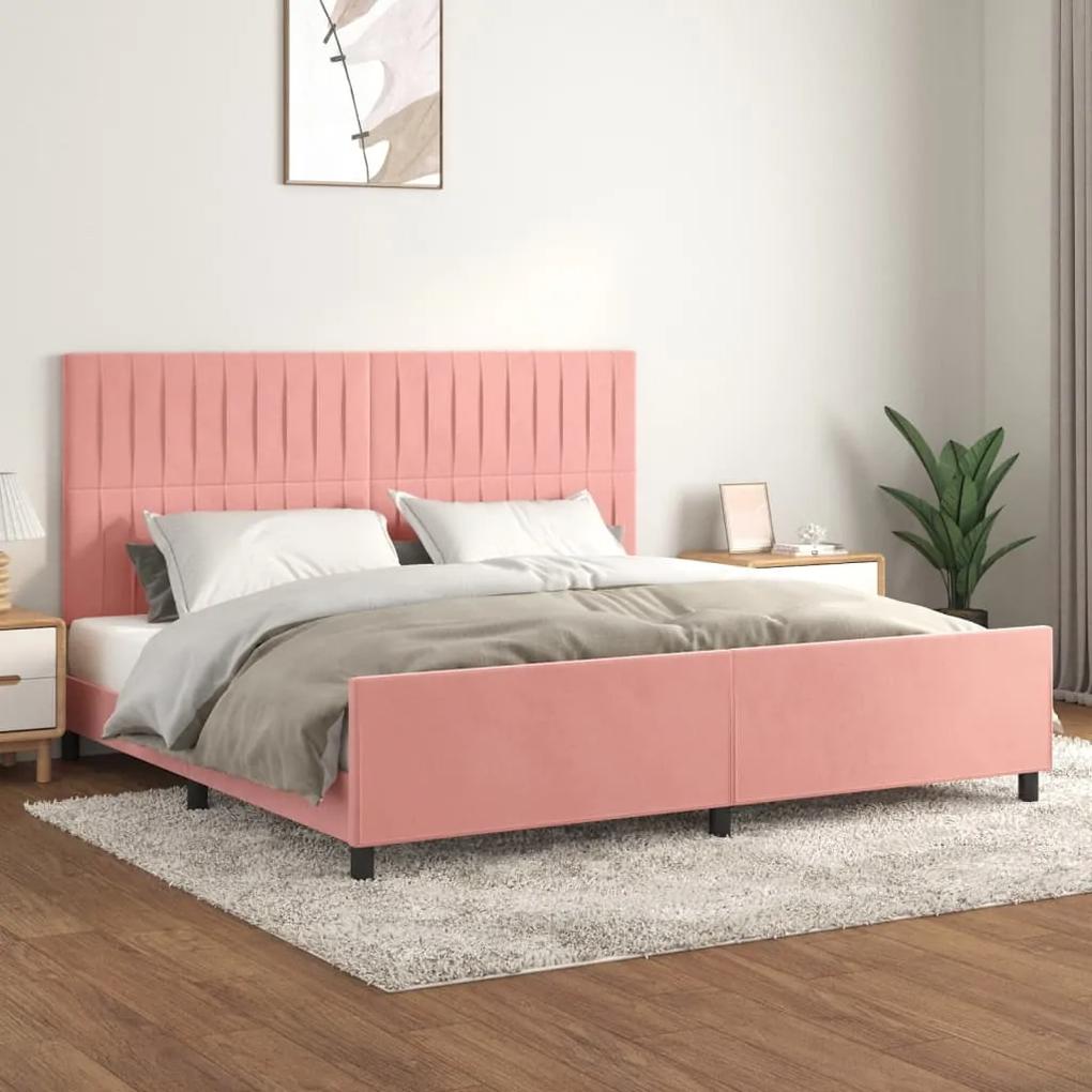 3125902 vidaXL Cadru de pat cu tăblie, roz, 200x200 cm, catifea
