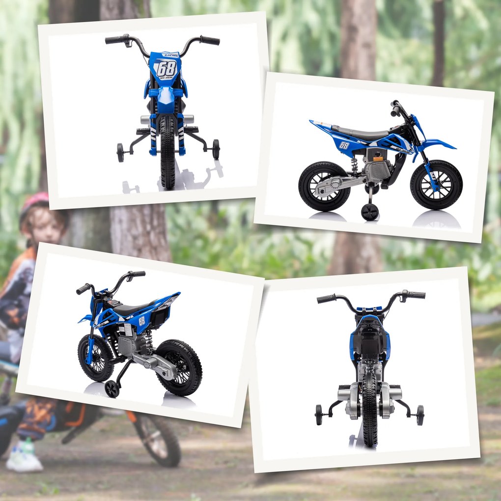 AIYAPLAY Motocicletă Electrică pentru Copii cu Roți Detașabile, Suspensii, Sunete și Indicator de Încărcare, Albastru | Aosom Romania