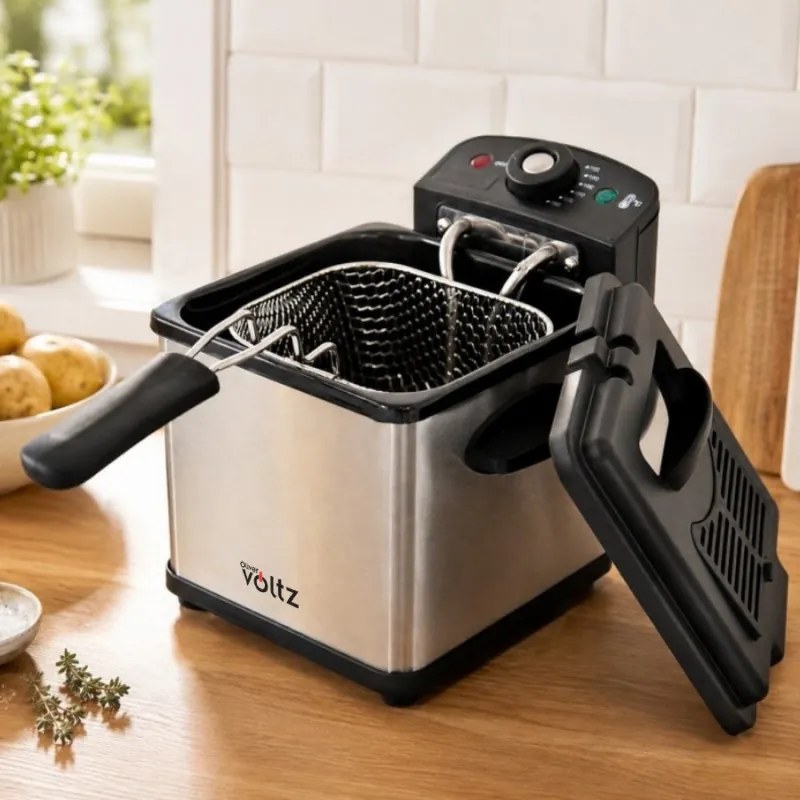 Mini-friteuză Oliver Voltz OV51980CG, 1000 W, 1,2 l, 0-190 °C, oțel inoxidabil, indicatoare luminoase, inox/negru