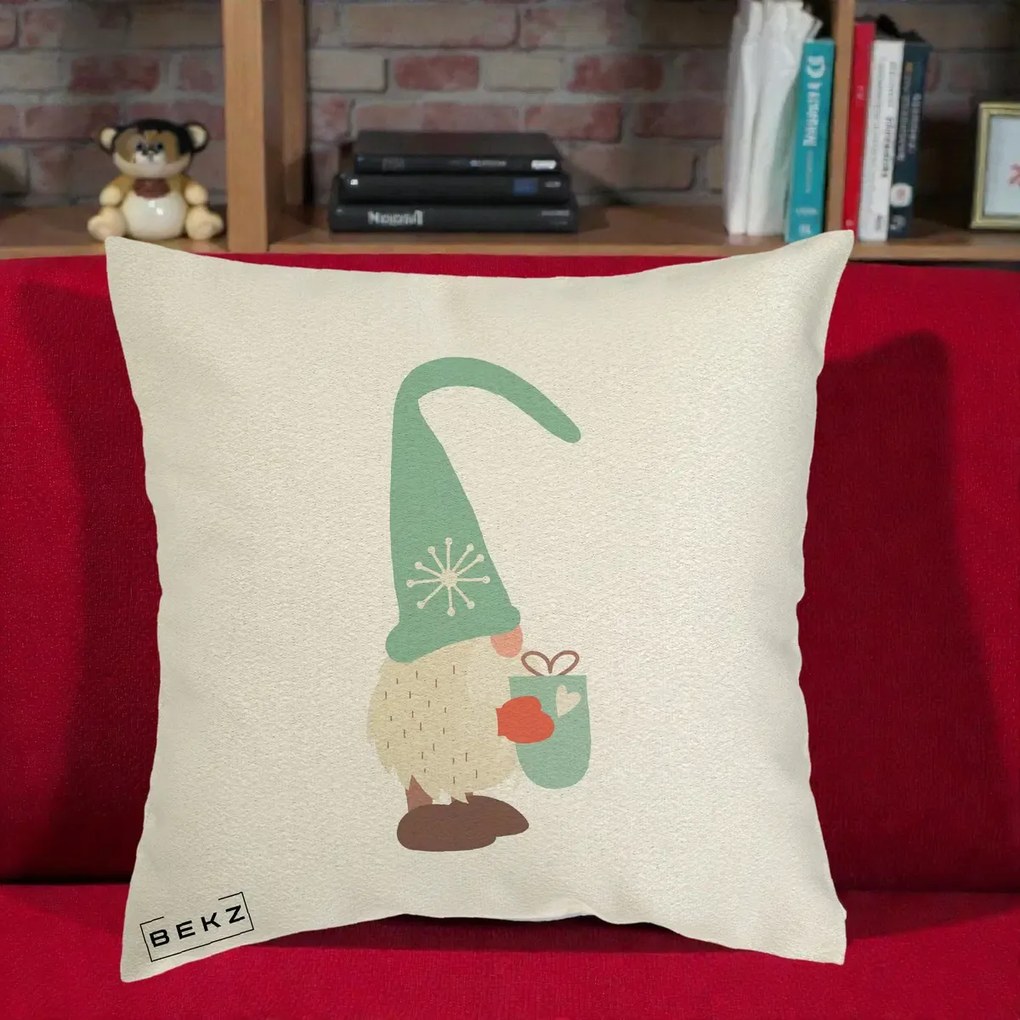 Perna Decorativa Gnom Nordic cu Cana Calda Menta, 40x40 cm, Ecru, Husa Detasabila, Perna Inclusa, BEKZ®