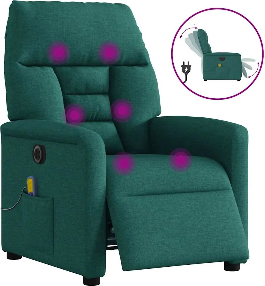 vidaXL Fotoliu electric de masaj rabatabil, verde închis, textil