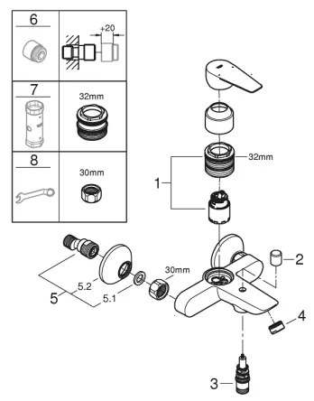 GROHE 23605001 - Baterie pentru cadă BAUEDGE 150±15 mm, crom lucios