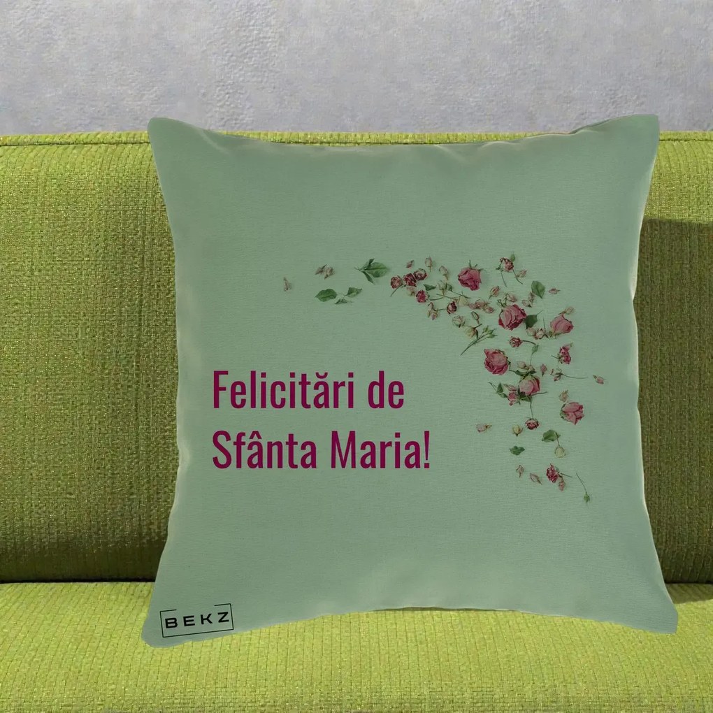 Cadou de Onomastica - Perna Personalizata Felicitari de Sfanta Maria, 40x40 cm, Verde, Husa Detasabila, Perna Inclusa, BEKZ®