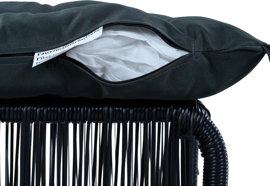 Set mobilier de grădină de exterior în 5 piese, set lounge pentru balcon cu 2 scaune, 2 taburete și masă cu blat din sticlă, Negru+Gri