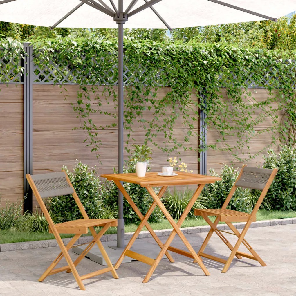 vidaXL Set mobilier bistro, 3 piese, gri, polipropilenă și lemn masiv