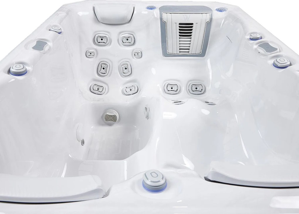 Minipiscina jacuzzi 3 persoane, alb-lucios, 32 jeturi hidromasaj, WiFi, sistem audio, 160 x 215 cm, Wellis Teide Life Deluxe