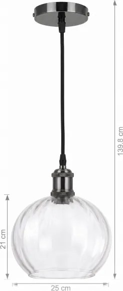 BRILAGI - Lustră LED pe cablu RETRO GLASS 1xE27/60W/230V Ø 25 cm negru/transparent