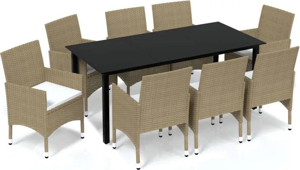 vidaXL Set mobilier de grădină cu perne, 9 piese, bej, poliratan
