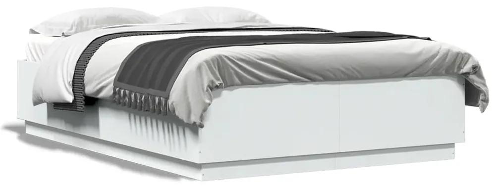 3209618 vidaXL Cadru de pat cu lumini LED, alb, 120x200 cm, lemn prelucrat