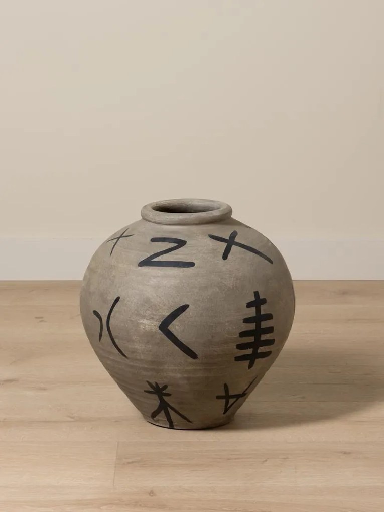 Vas decorativ din teracotta cu motive tribale , H41cm , "Ritual"