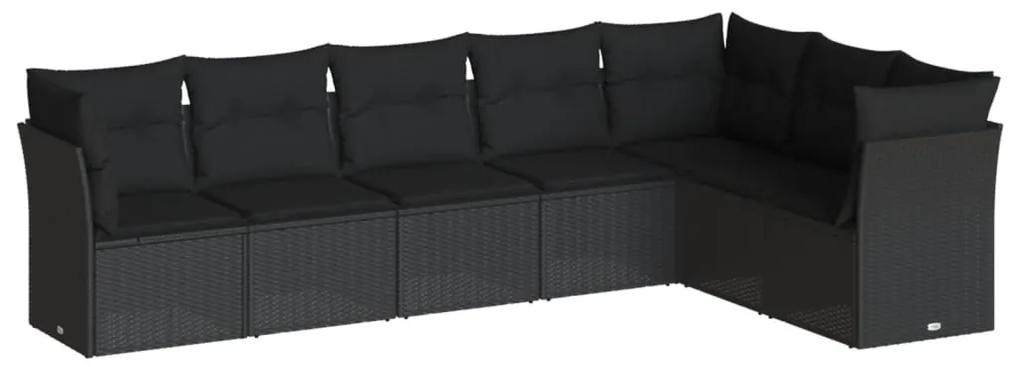3249574 vidaXL Set canapele de grădină cu perne, 7 piese, negru, poliratan