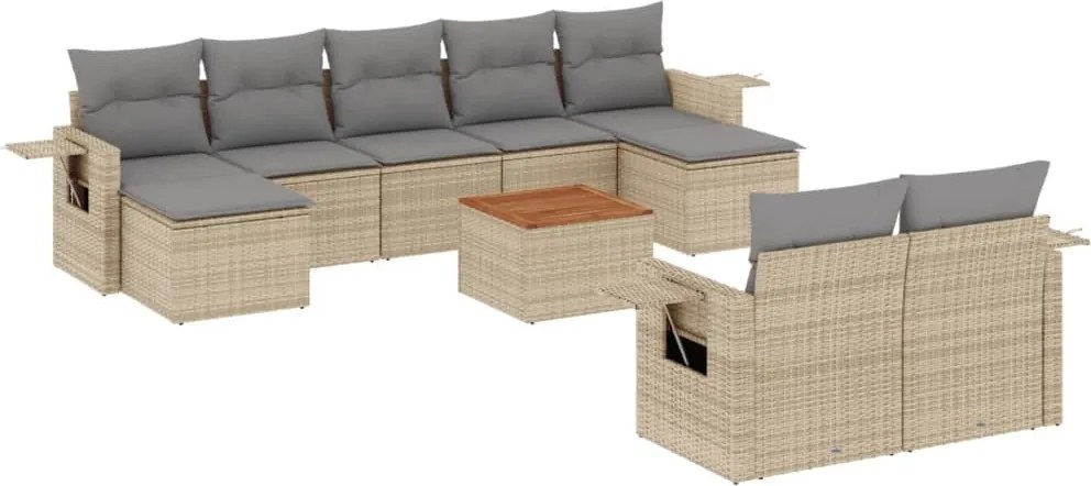vidaXL Set canapele de grădină, 10 piese, cu perne, bej, poliratan