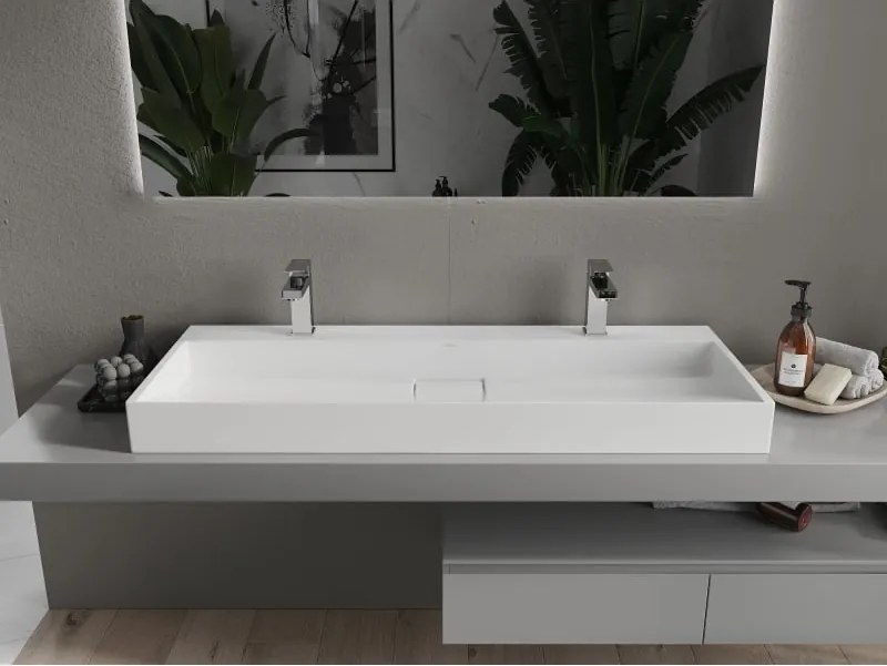 Mexen Ava chiuvetă de blat din conglomerat 2/O 120 x 46 cm, albă - 23011202