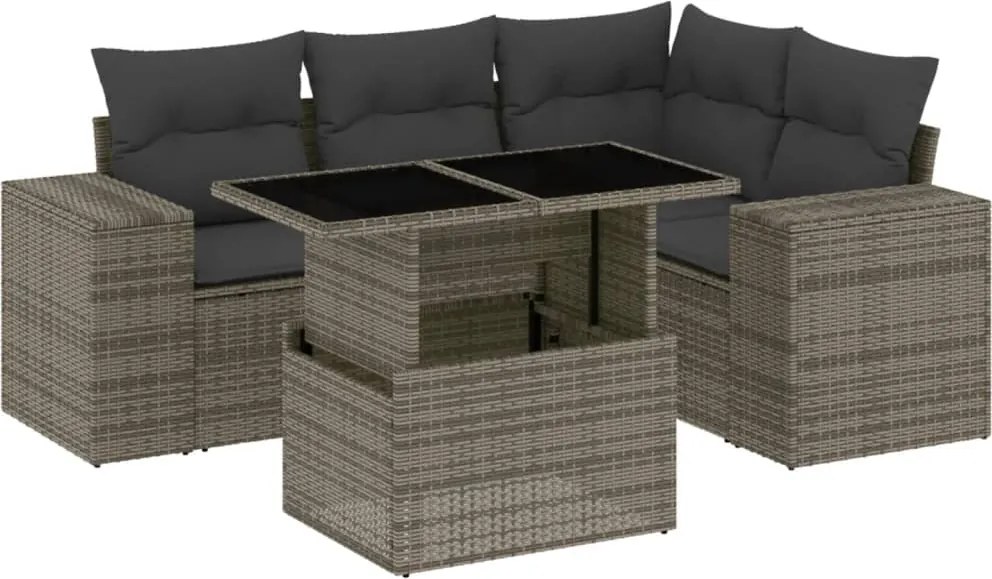 vidaXL Set canapea de grădină cu perne, 5 piese, gri, poliratan