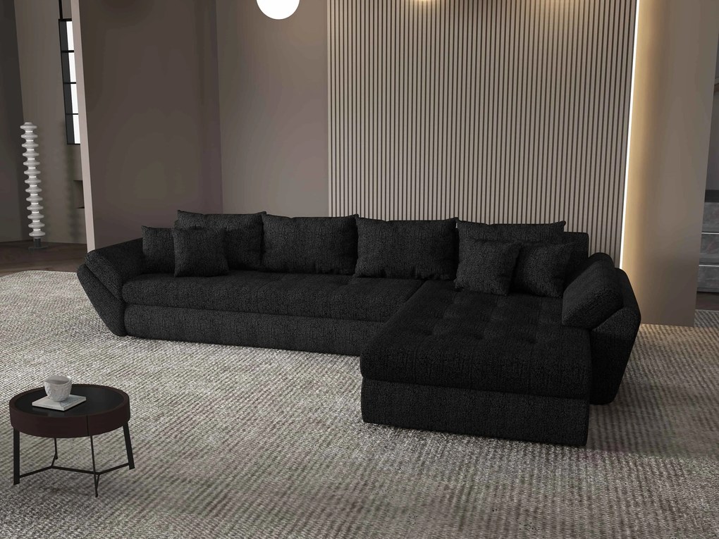 Colțar extensibil dumonde cu ladă de depozitare si sezut confortabil din spuma high-density, Loana XL Enjoy Negru II 335x185 cm