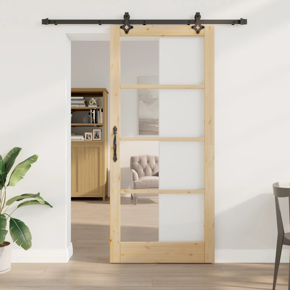 Ușă glisantă vidaXL cu set hardware &#039;ORKDAL&#039;din lemn masiv și sticlă