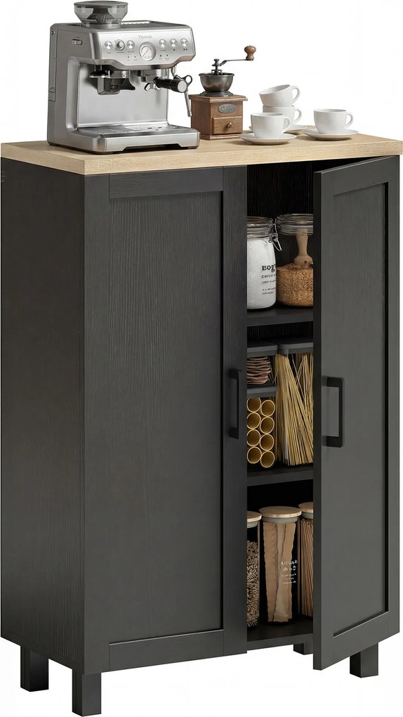 HOMCOM Bufet de Living Îngust cu 2 Uși Dulap de Bucătărie cu Poliță Reglabilă pentru Hol 60x30x90 cm Negru | Aosom Romania