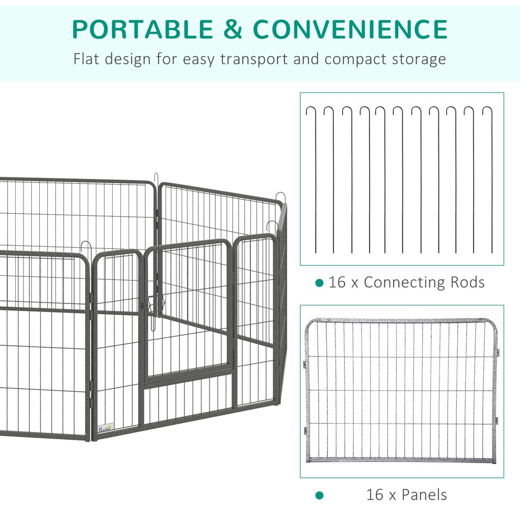 PawHut Țarc Modular pentru Animale Domestice, 16 Panouri din Oțel, 2 Uși cu Zăvor, 80x60x1.5 cm, Negru | Aosom Romania