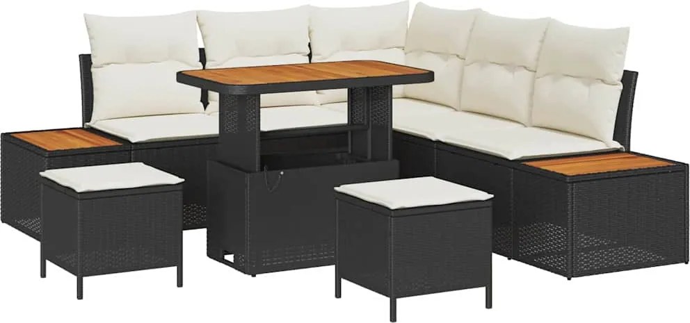 vidaXL Set de canapele pentru grădină 8 pcs Negru poliratan