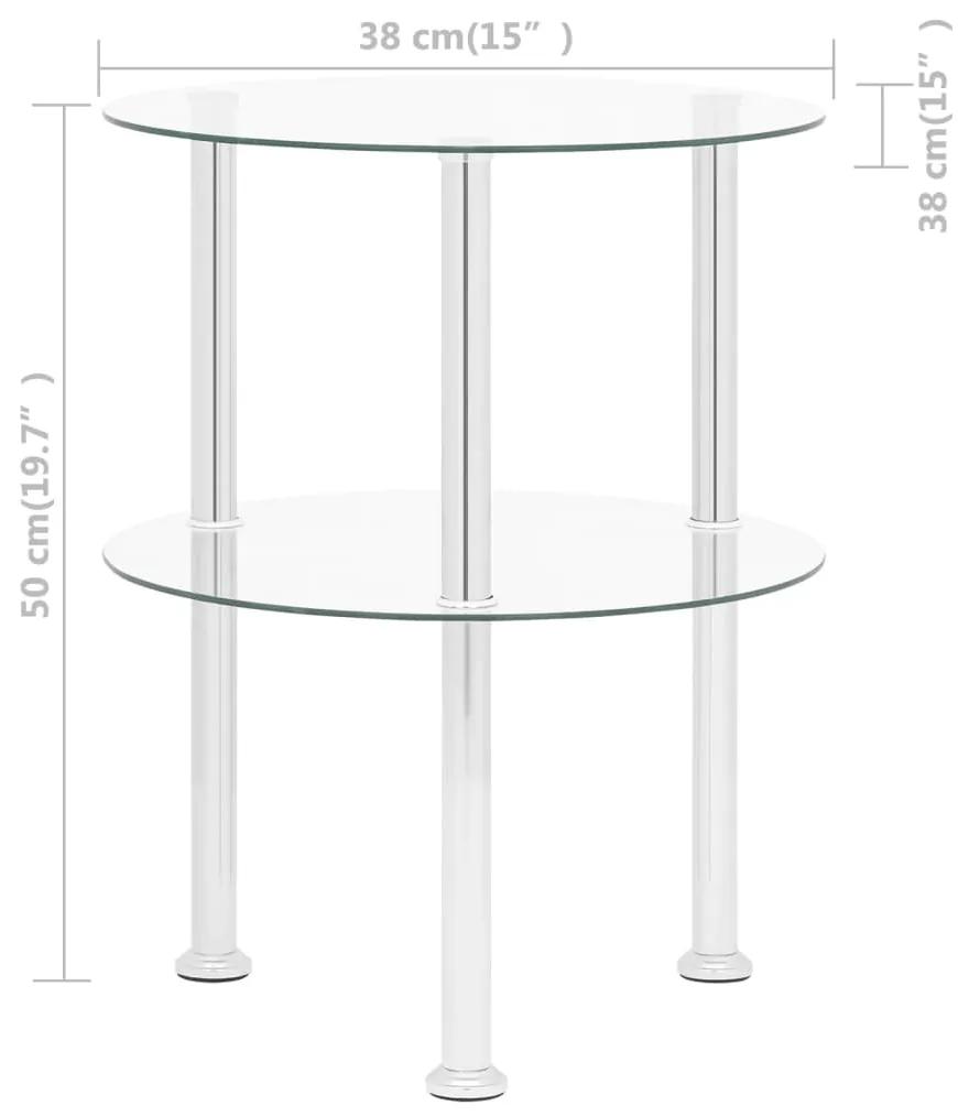 Masa laterala 2 niveluri, transparent, 38 cm, sticla securizata 1, Transparent, Rotund