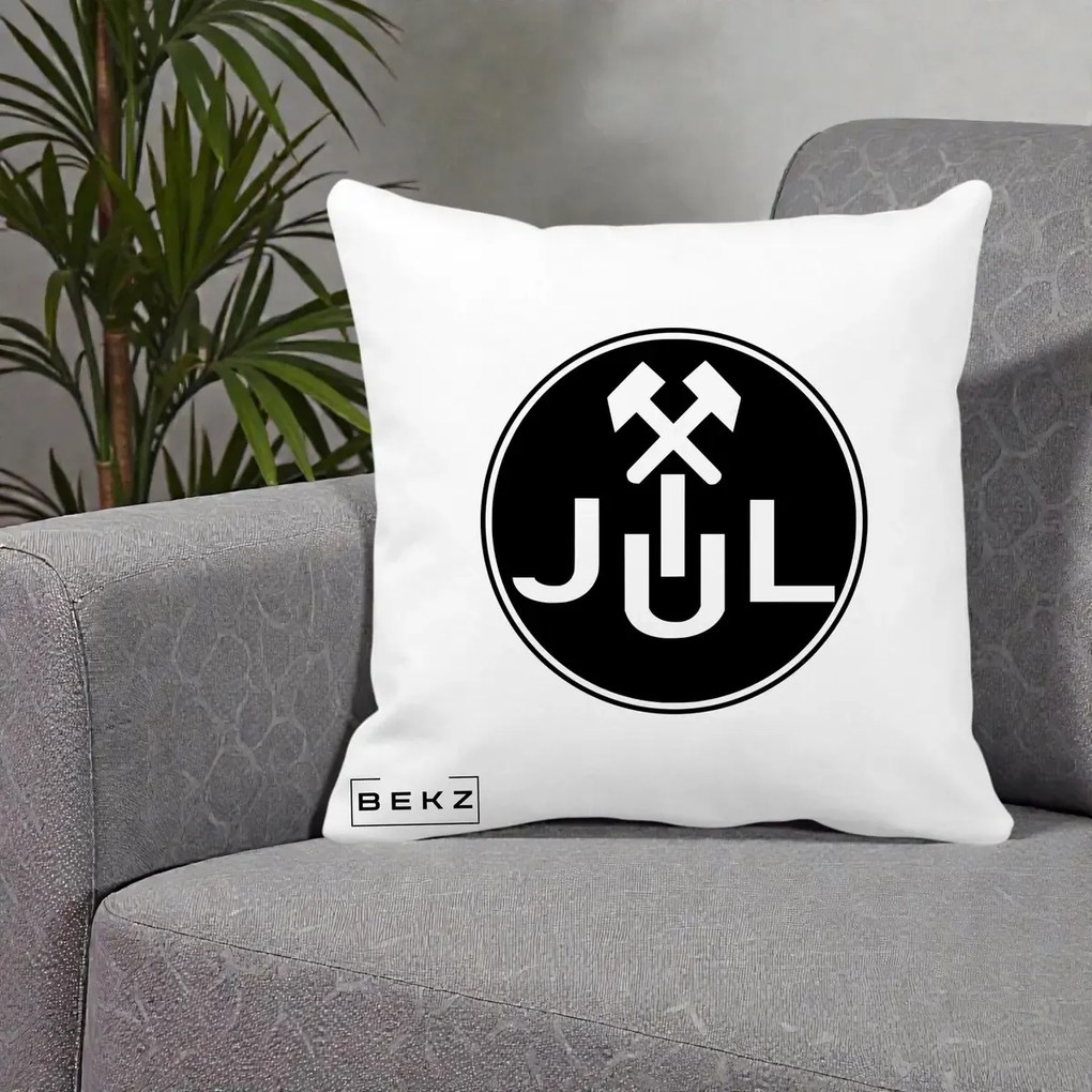 Perna Personalizata JUL Jiul Lupeni Fotbal, 40x40 cm, Alba Mata, Husa Detasabila, Perna Inclusa, BEKZ®