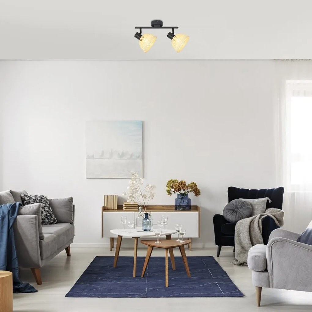 Lustra aplicata 2l design industrial Rattan negru mat