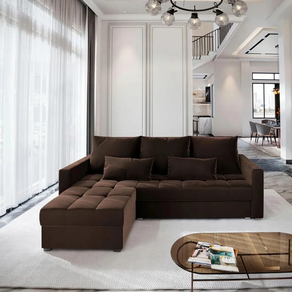 Canapea coltar extensibil ZENOVA 220 x 140 cm, reversibila - maro