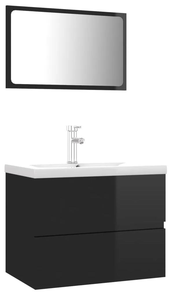Set mobilier de baie, negru extralucios, PAL negru foarte lucios, 60 x 38.5 x 45 cm, 1