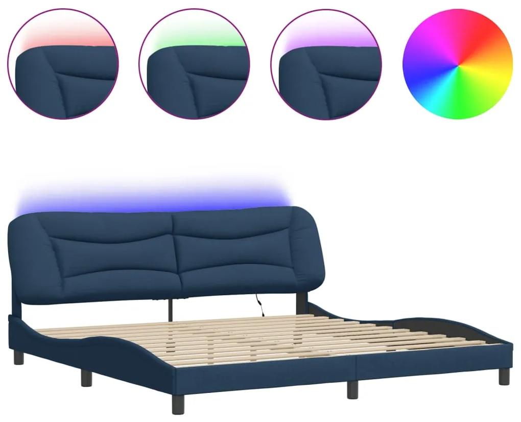 3213731 vidaXL Cadru de pat cu lumini LED, albastru, 200x200 cm, textil