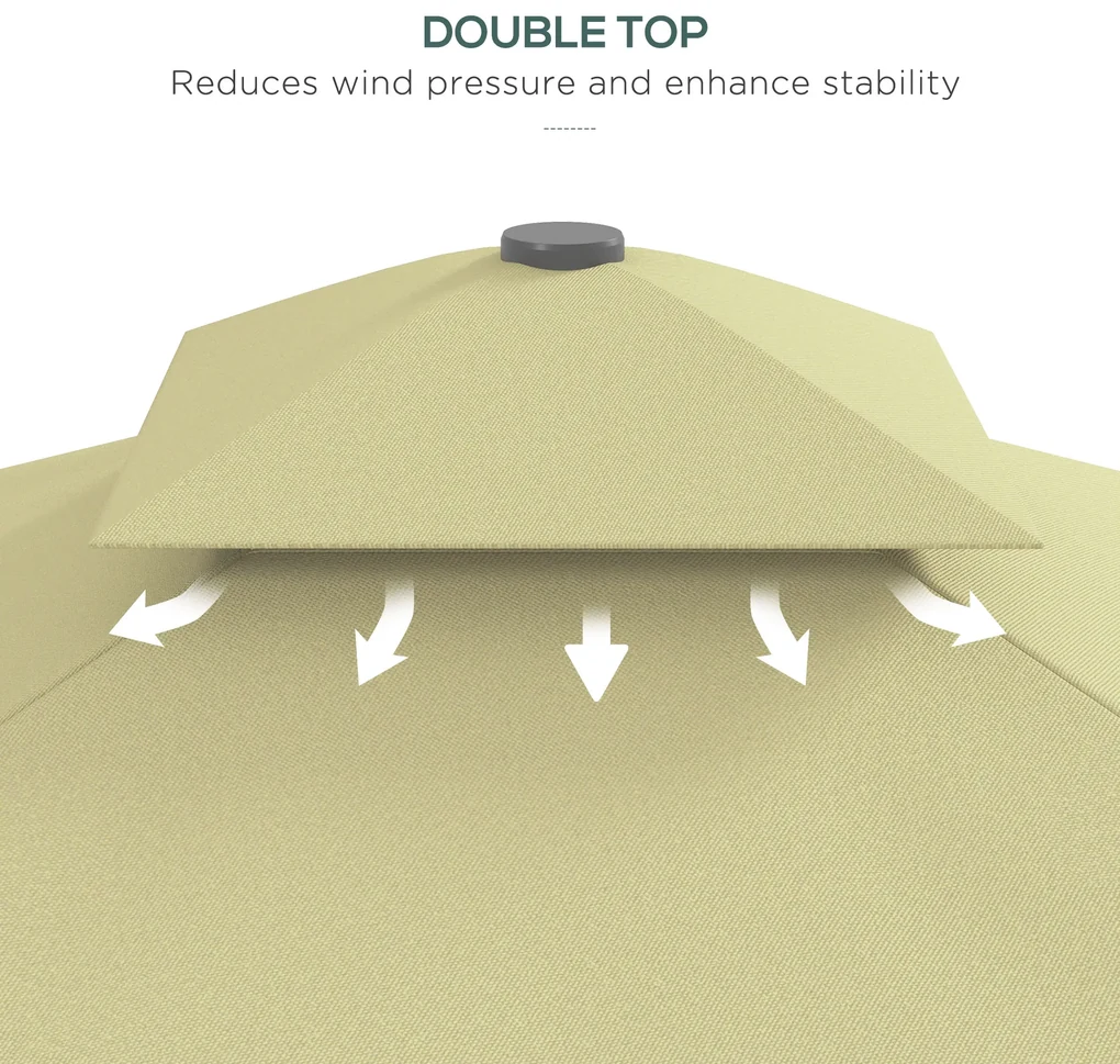 Outsunny Umbrelă Suspendată cu Copertină Dublă, Deschidere cu Manivelă, Bază în Cruce şi Falduri, 2.5x2.5 m, Bej | Aosom Romania
