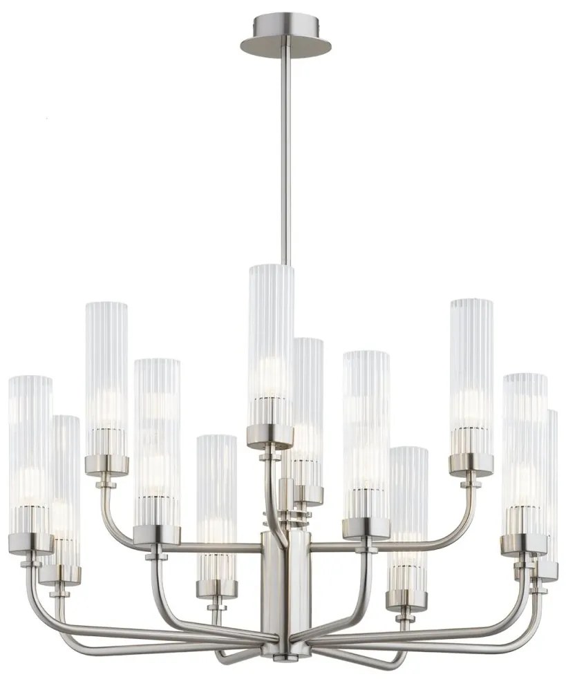 Candelabru 12 brate, otel nickel, sticla canelata PRESTON 5088