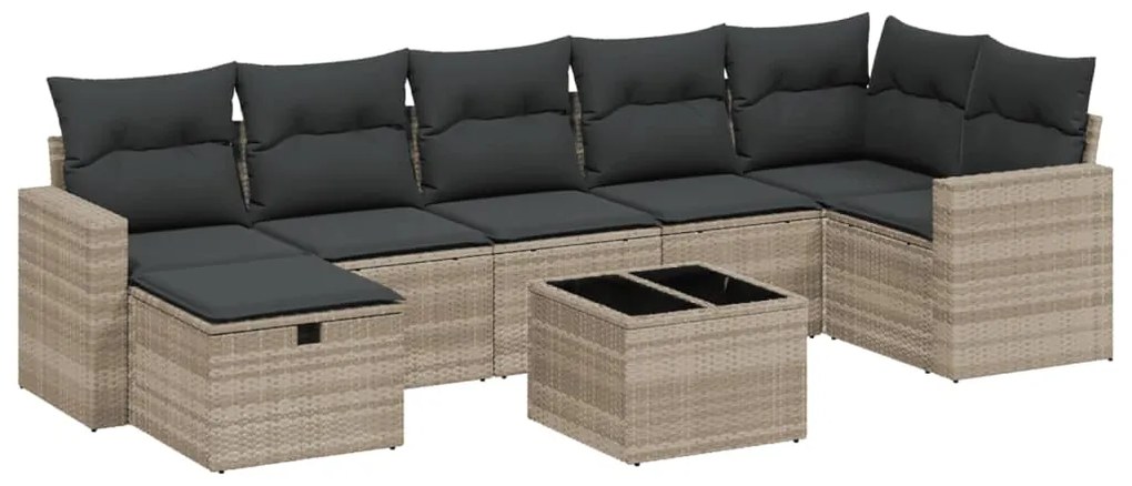 3263518 vidaXL Set mobilier de grădină cu perne, 8 piese gri deschis poliratan