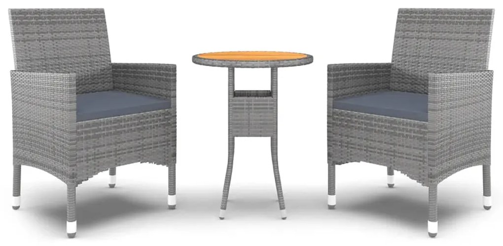 3058463 vidaXL Set mobilier de grădină, 3 piese, gri, poliratan