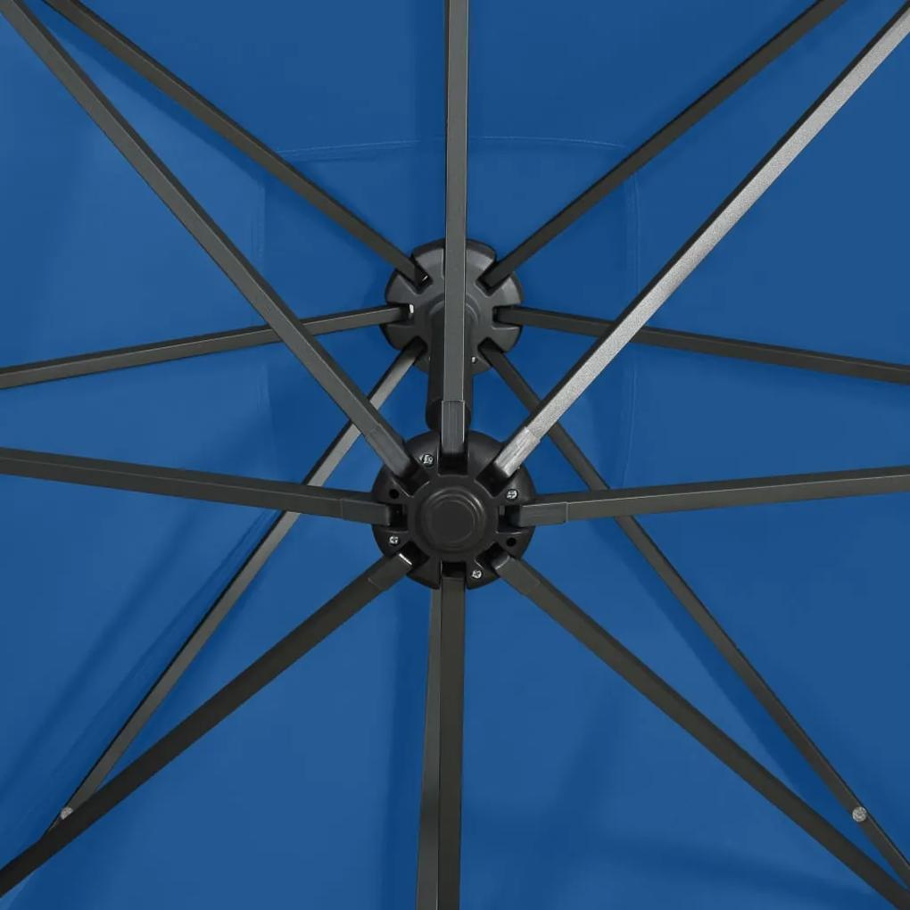 Umbrela suspendata cu stalp si LED-uri, albastru azuriu, 250 cm azure blue, 250 cm