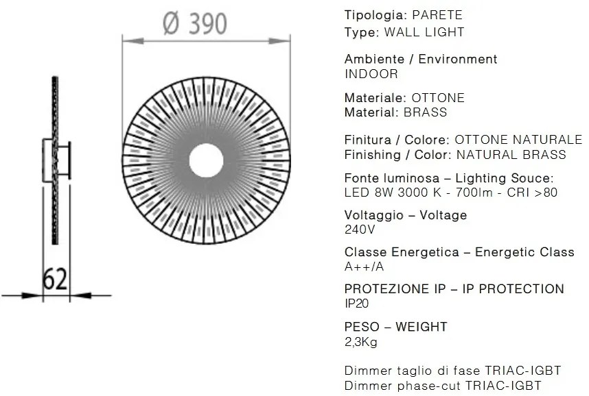 Aplica LED design LUX cu efect plisat PLIE’ 39cm 284.04.ON