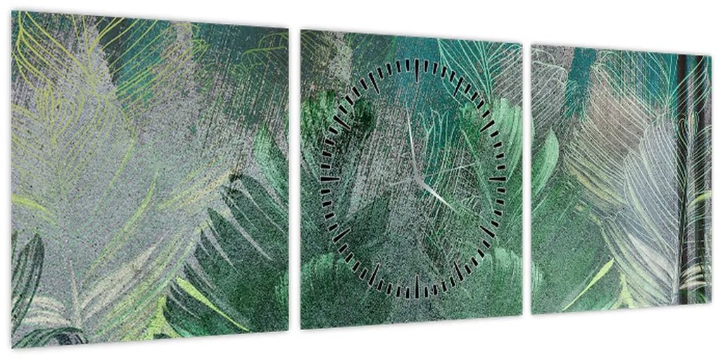 Tablou - Textura de beton cu frunze (cu ceas) (90x30 cm)