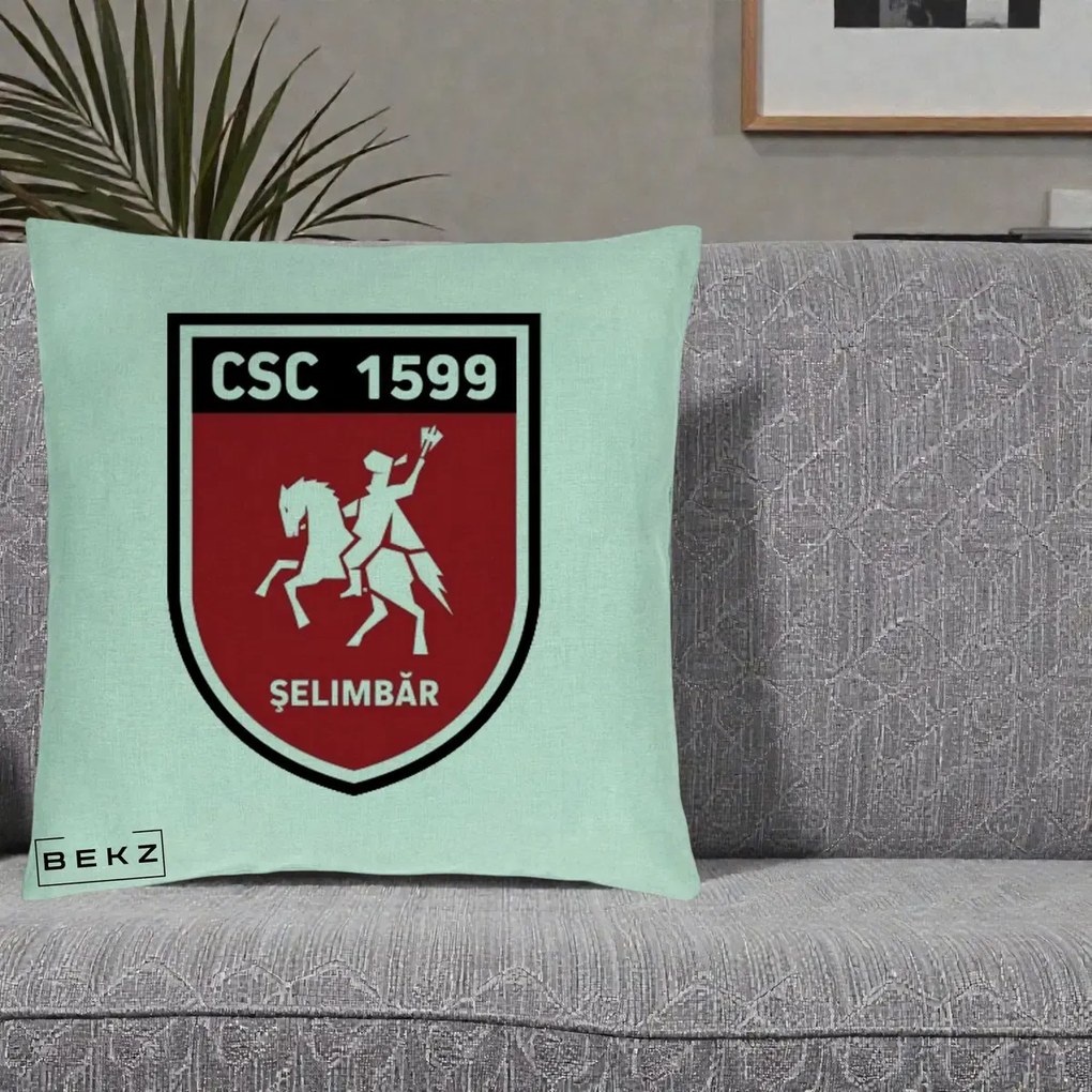 Perna Personalizata CSC 1599 Selimbar Fotbal, 40x40 cm, Verde Menta, Husa Detasabila, Perna Inclusa, BEKZ®