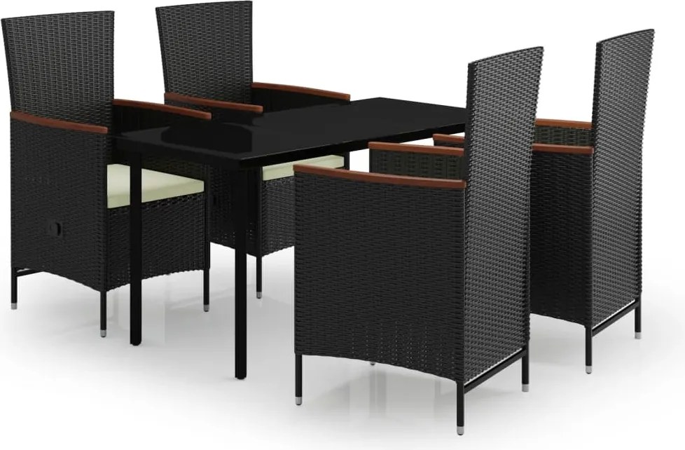 vidaXL Set masă pentru grădină, 5 piese, cu perne, negru