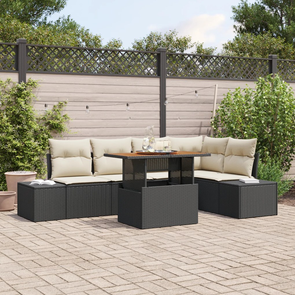 vidaXL Set de masă pentru grădină 6 pcs Negru și Crem 100 x 55 x 73 cm
