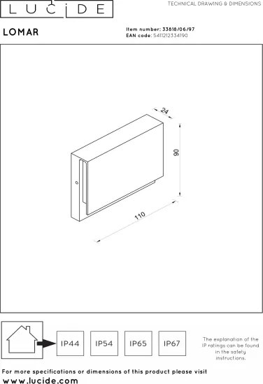 Lucide 33818/06/97 - Aplică de perete LED pentru exterior LOMAR LED/6W/230V IP54