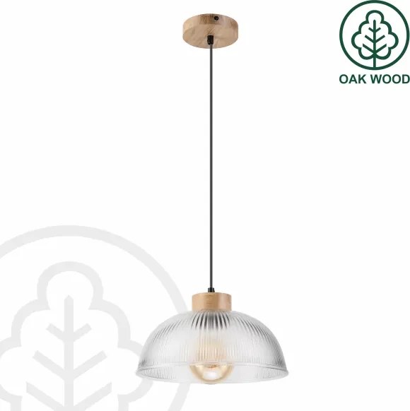 Suspensie pe cablu PIA, 1xE27/60W/230V, Ø 30 cm, finisaj stejar